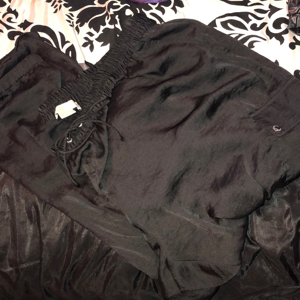 Black satin joggers